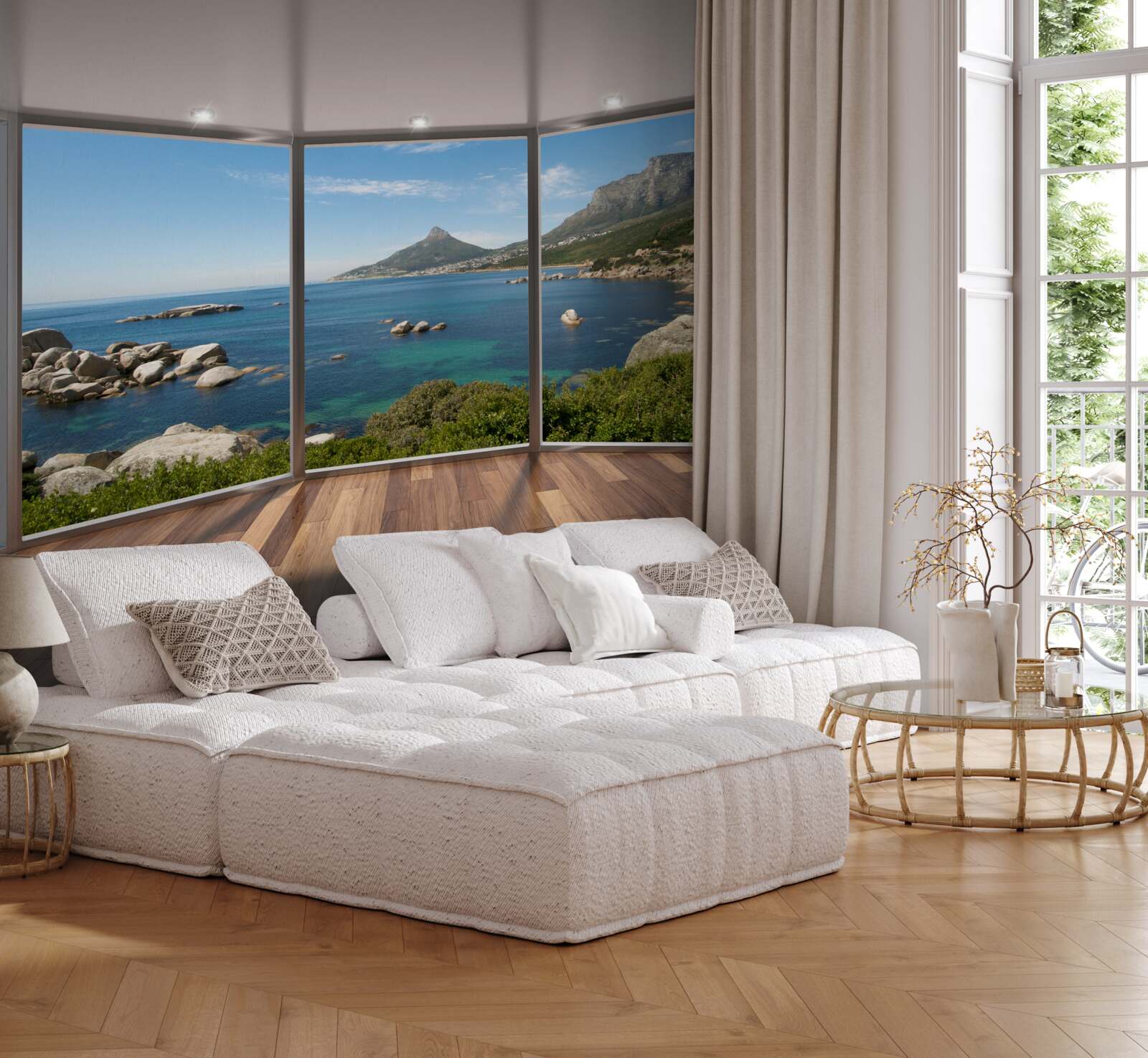 Fotobehang enorme ramen van vloer tot plafond met schilderachtig uitzicht