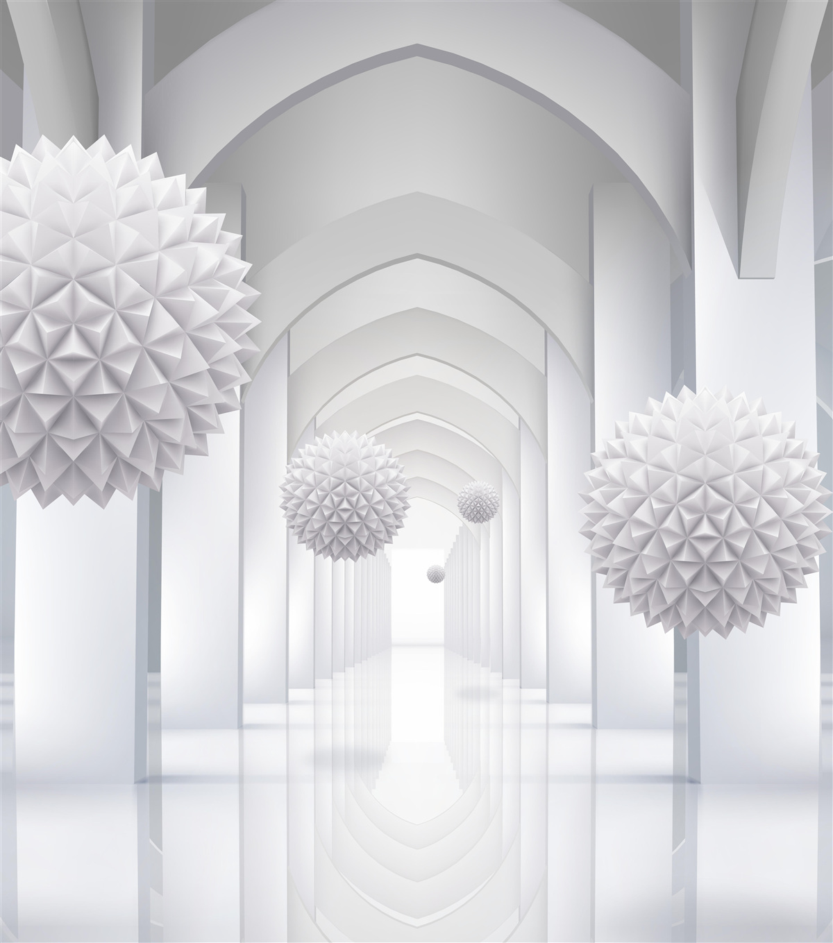 Fotobehang Gotische bogen en ballonnen die de lucht in vliegen