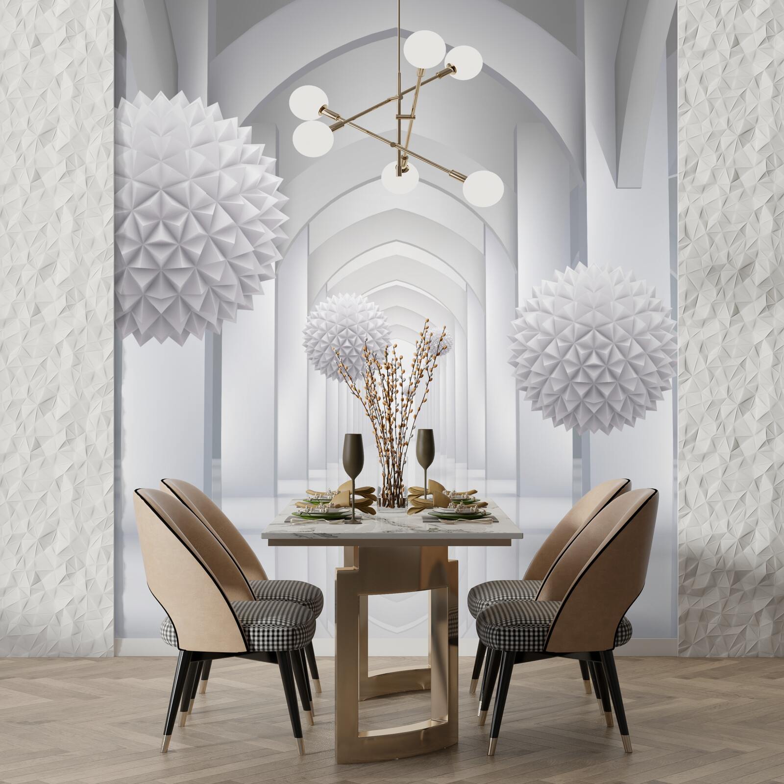 Fotobehang Gotische bogen en ballonnen die de lucht in vliegen