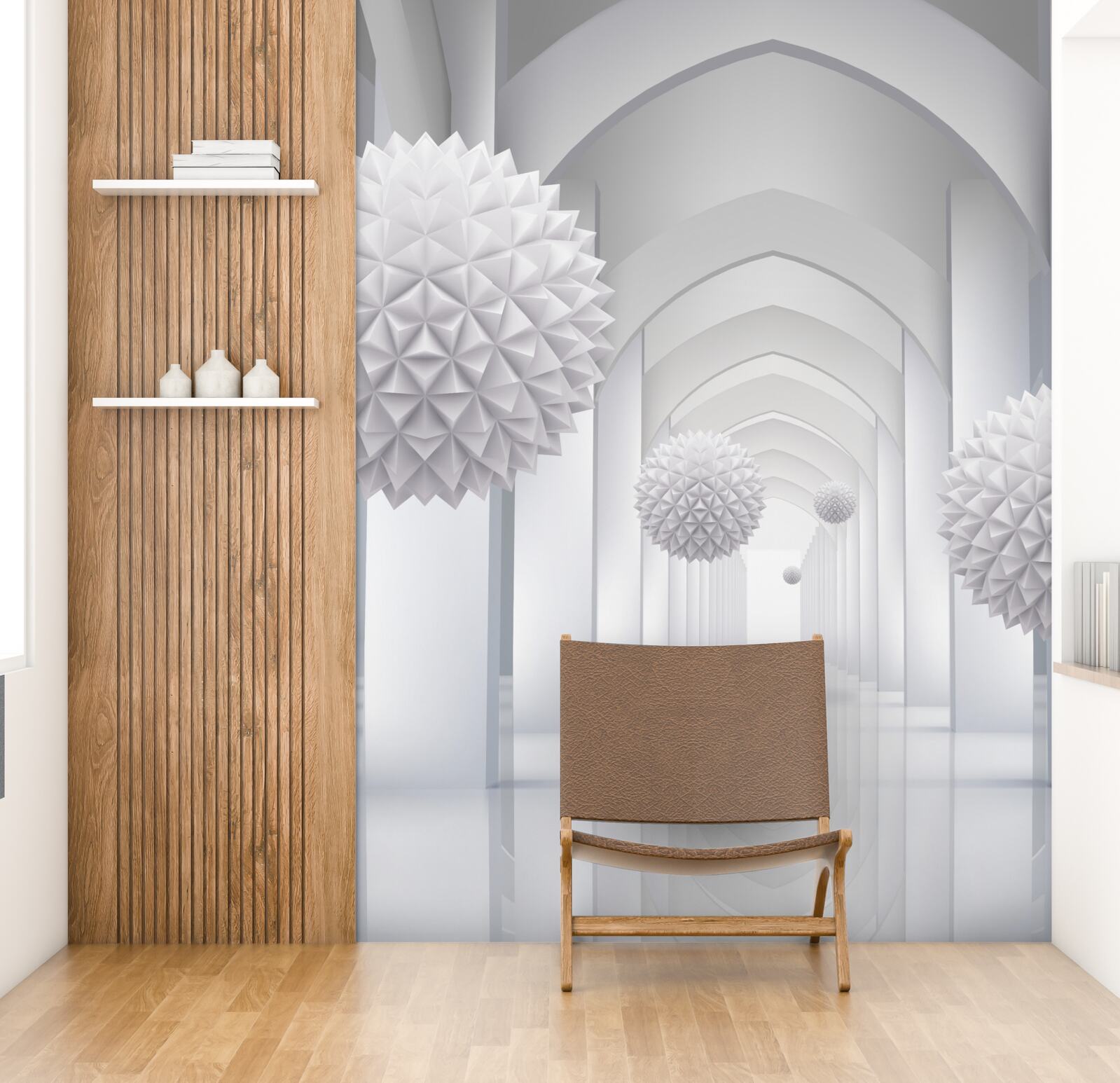 Fotobehang Gotische bogen en ballonnen die de lucht in vliegen