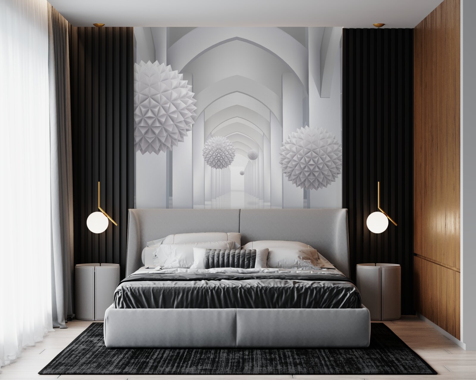 Fotobehang Gotische bogen en ballonnen die de lucht in vliegen