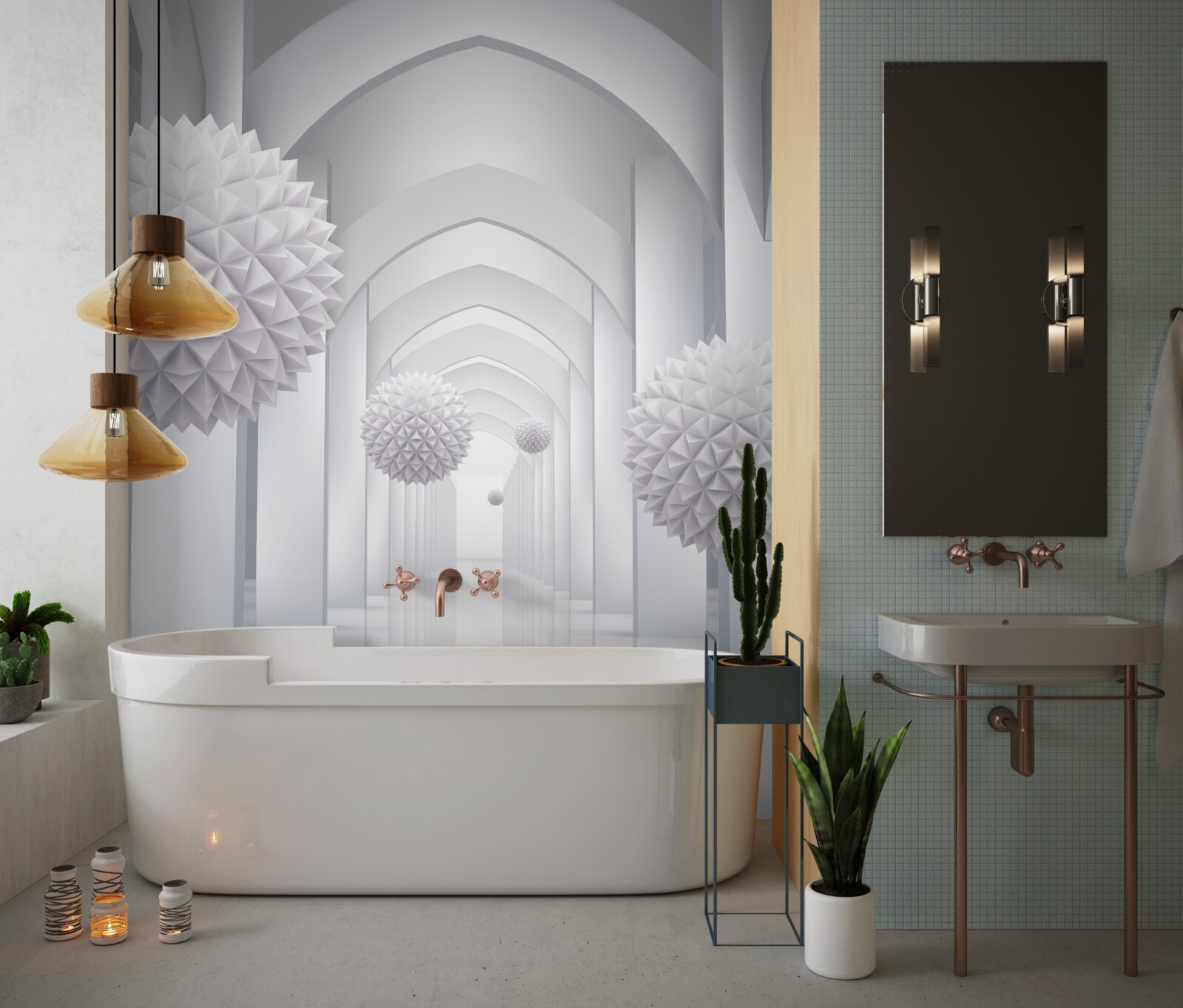 Fotobehang Gotische bogen en ballonnen die de lucht in vliegen