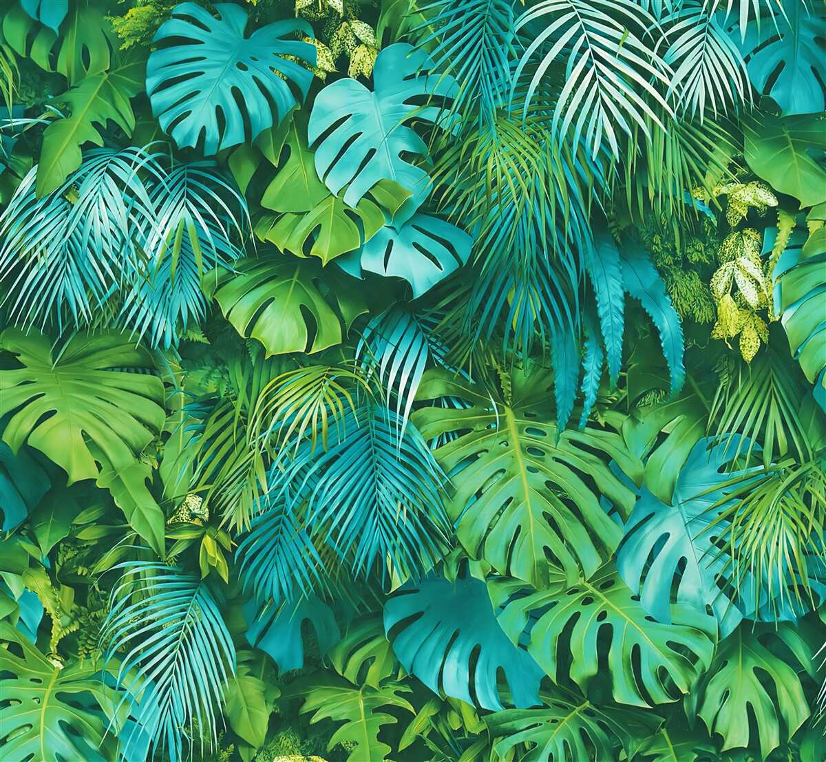 Fotobehang een heerlijke caleidoscoop van tropisch groen gebladerte