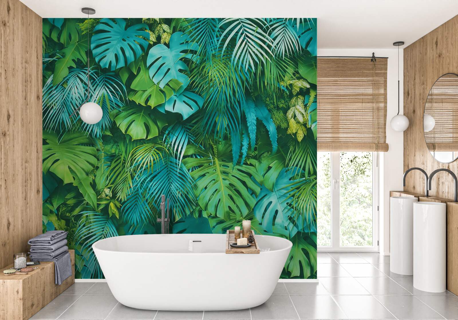 Fotobehang een heerlijke caleidoscoop van tropisch groen gebladerte