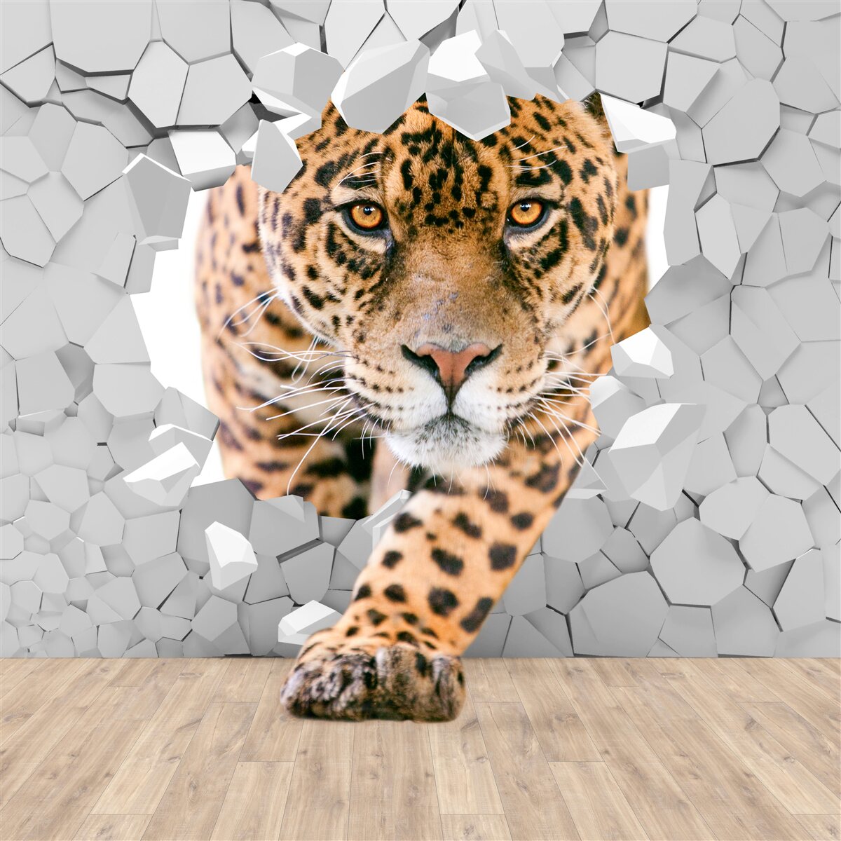 Fotobehang luipaard dringt door muur