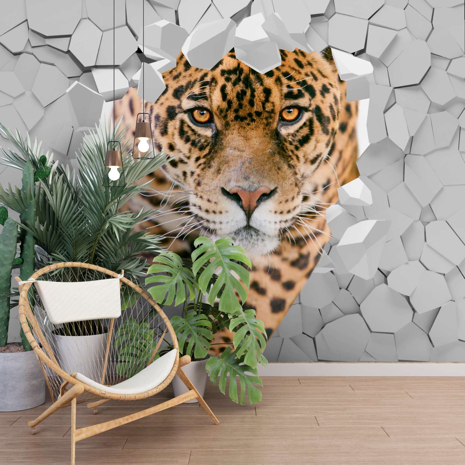 Fotobehang luipaard dringt door muur