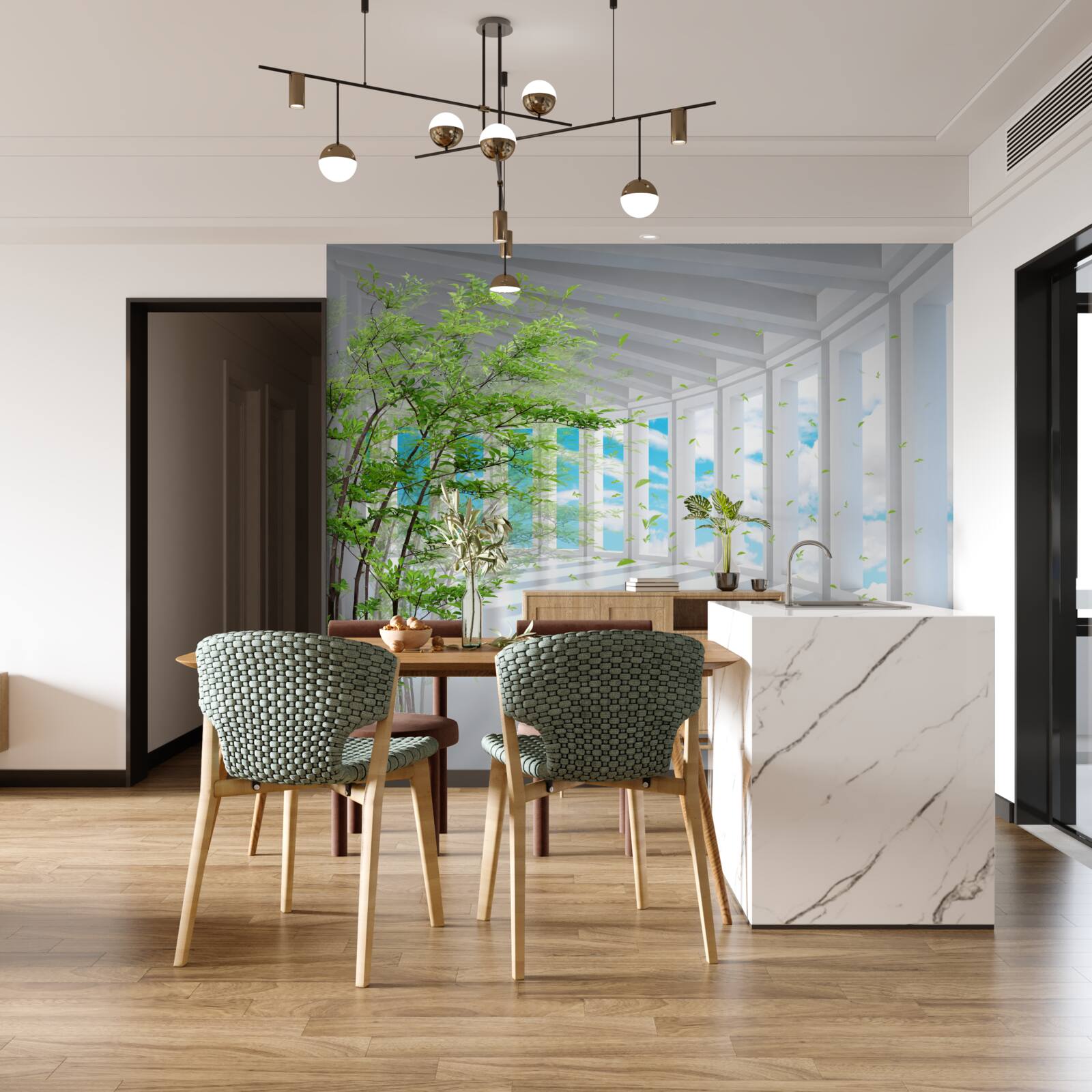 Fotobehang adembenemend terras verlicht door de zon