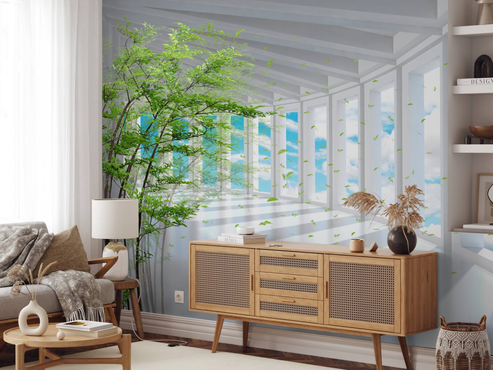 Fotobehang adembenemend terras verlicht door de zon