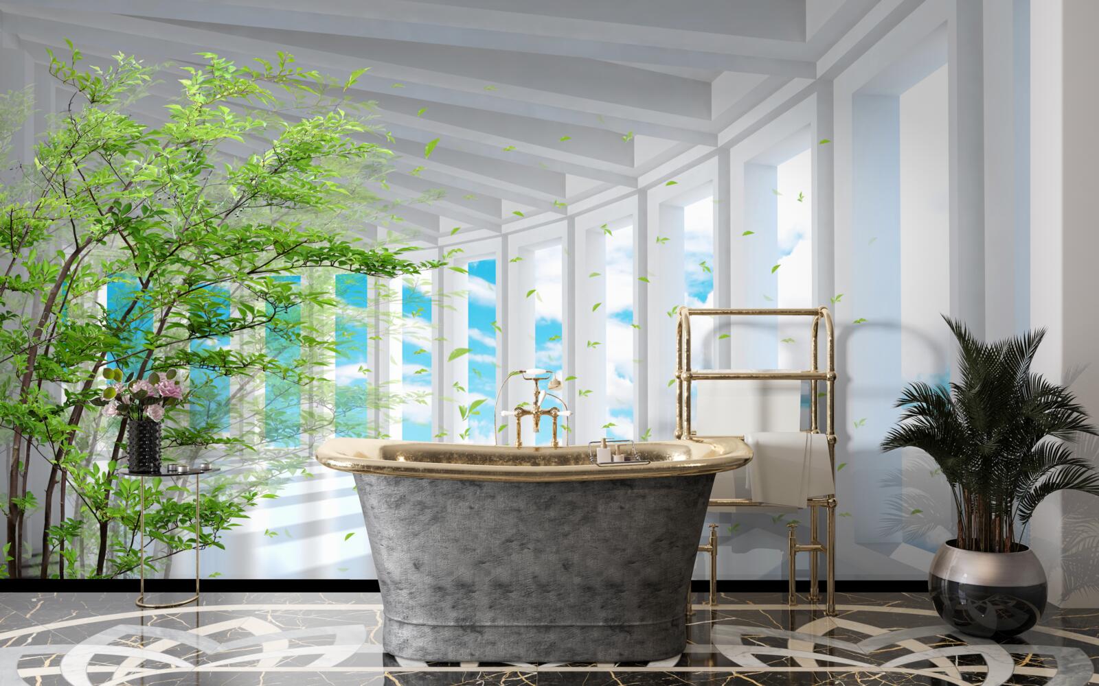 Fotobehang adembenemend terras verlicht door de zon