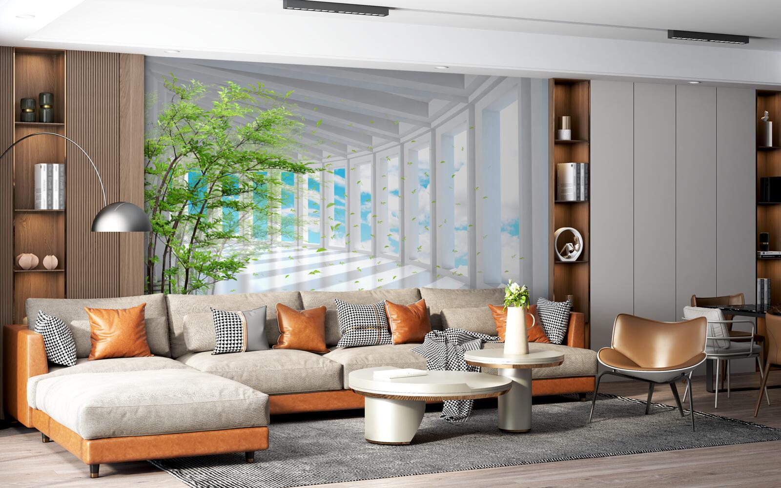 Fotobehang adembenemend terras verlicht door de zon