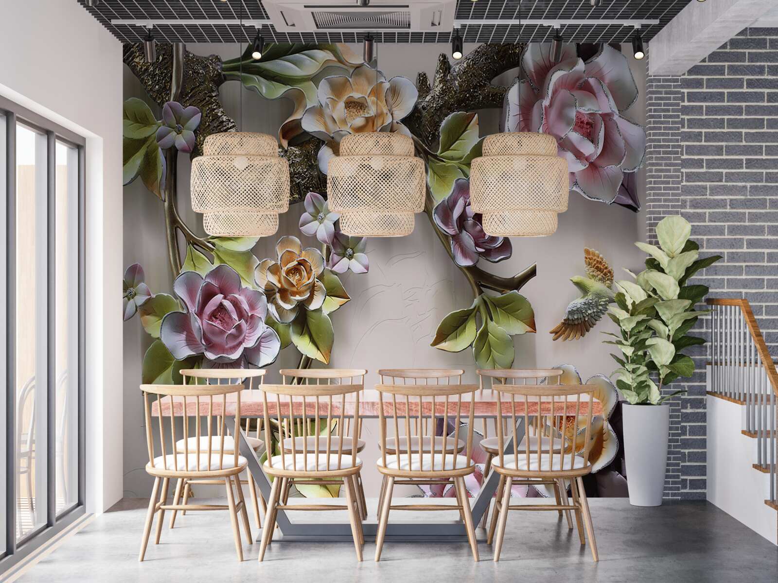 Fotobehang de gekleurde rozen op de takken zijn prachtig