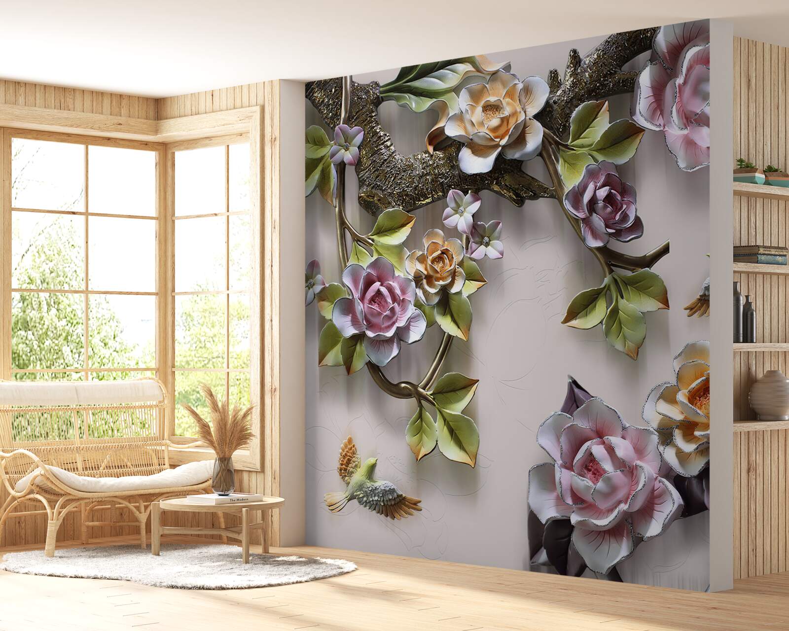 Fotobehang de gekleurde rozen op de takken zijn prachtig