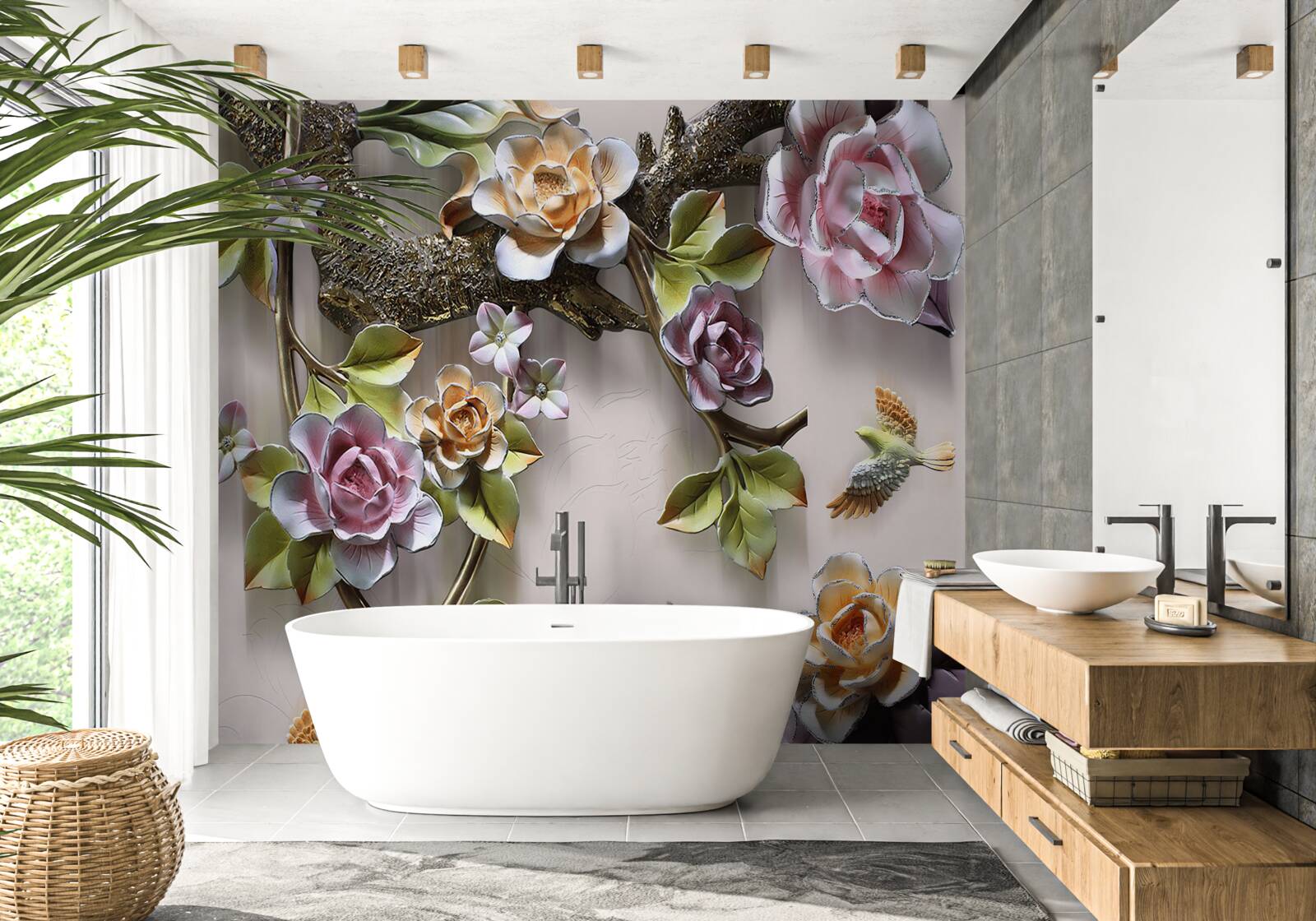 Fotobehang de gekleurde rozen op de takken zijn prachtig