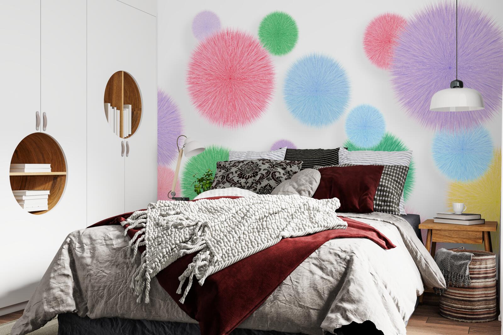 Fotobehang gekleurde cirkels op een lichte achtergrond