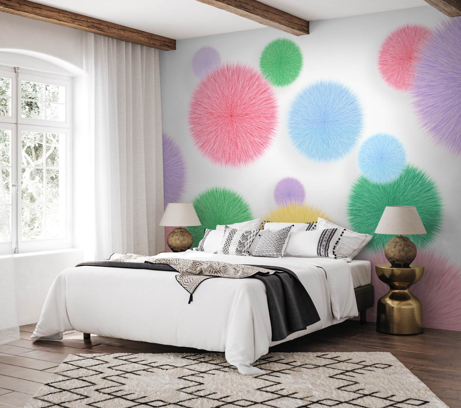 Fotobehang gekleurde cirkels op een lichte achtergrond