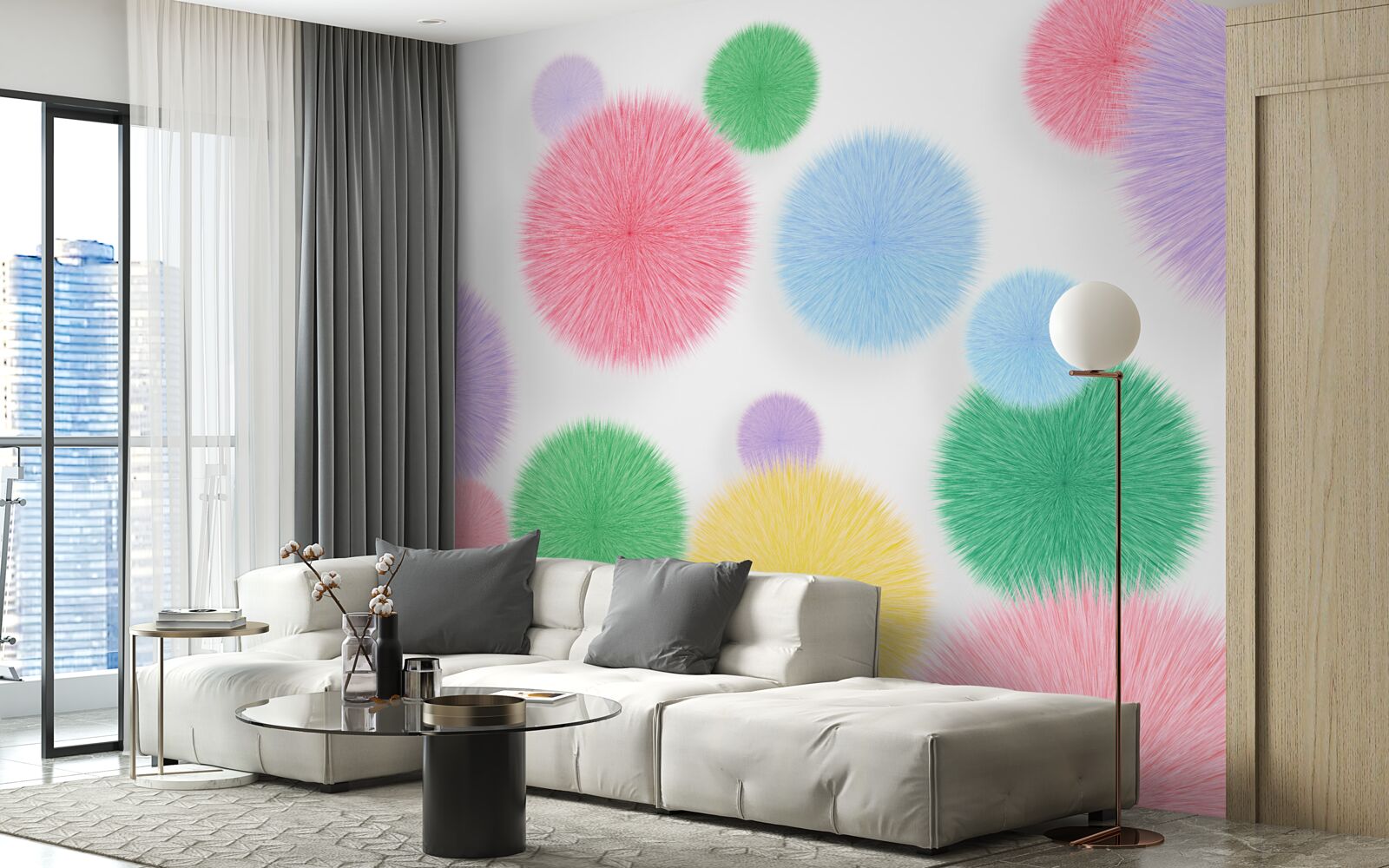 Fotobehang gekleurde cirkels op een lichte achtergrond