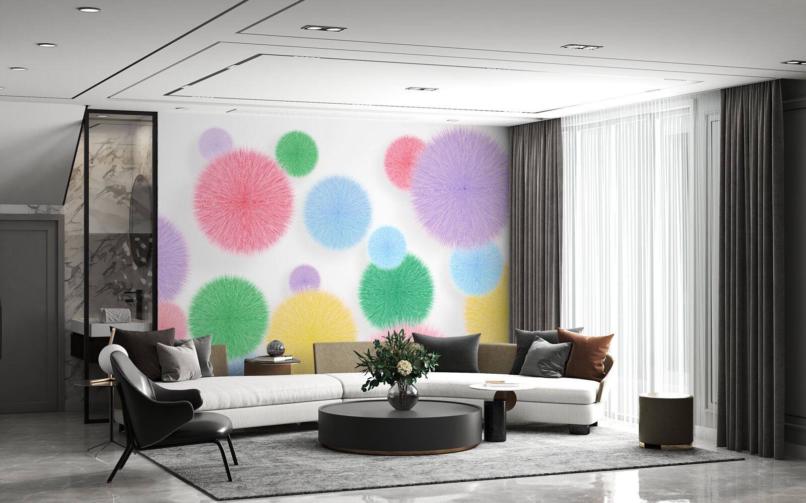 Fotobehang gekleurde cirkels op een lichte achtergrond