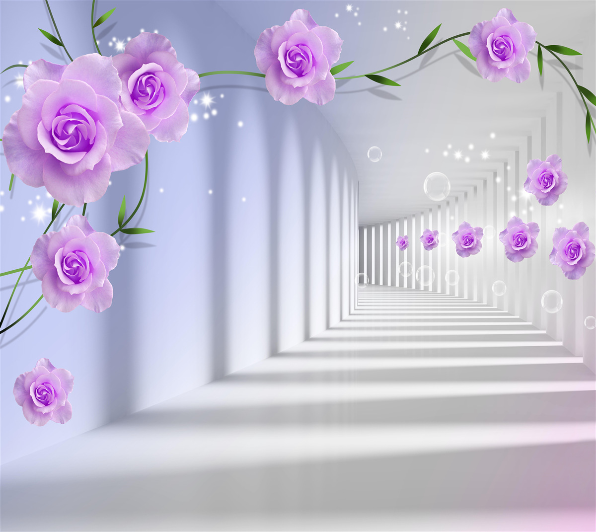 Fotobehang paarse theeroos op takken