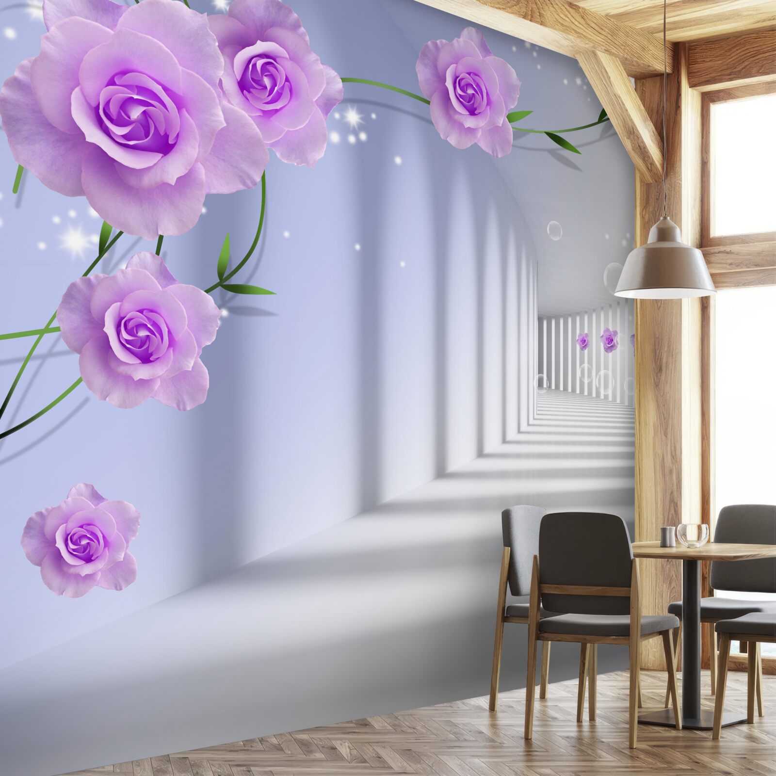 Fotobehang paarse theeroos op takken