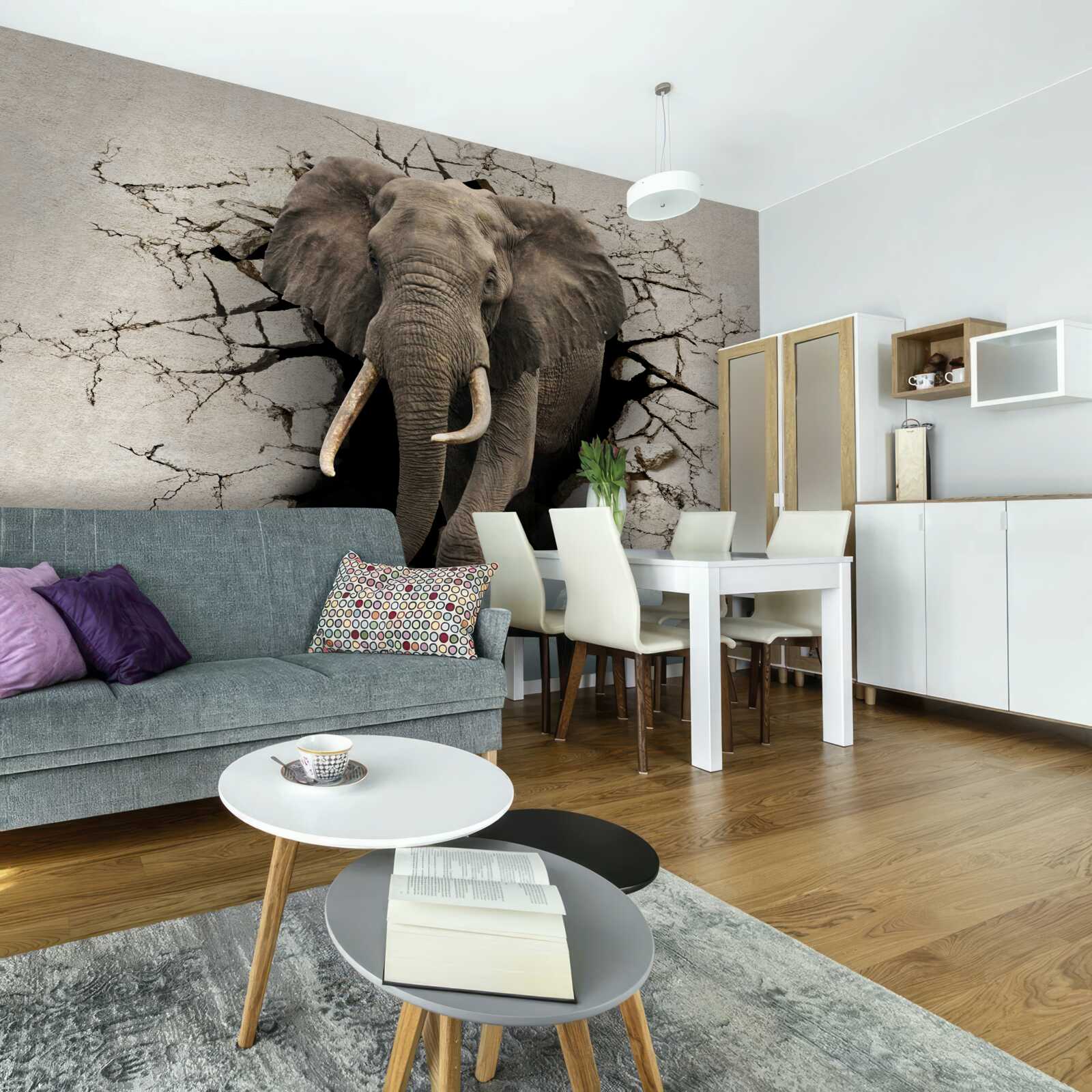 Fotobehang olifant gaat door een obstakel