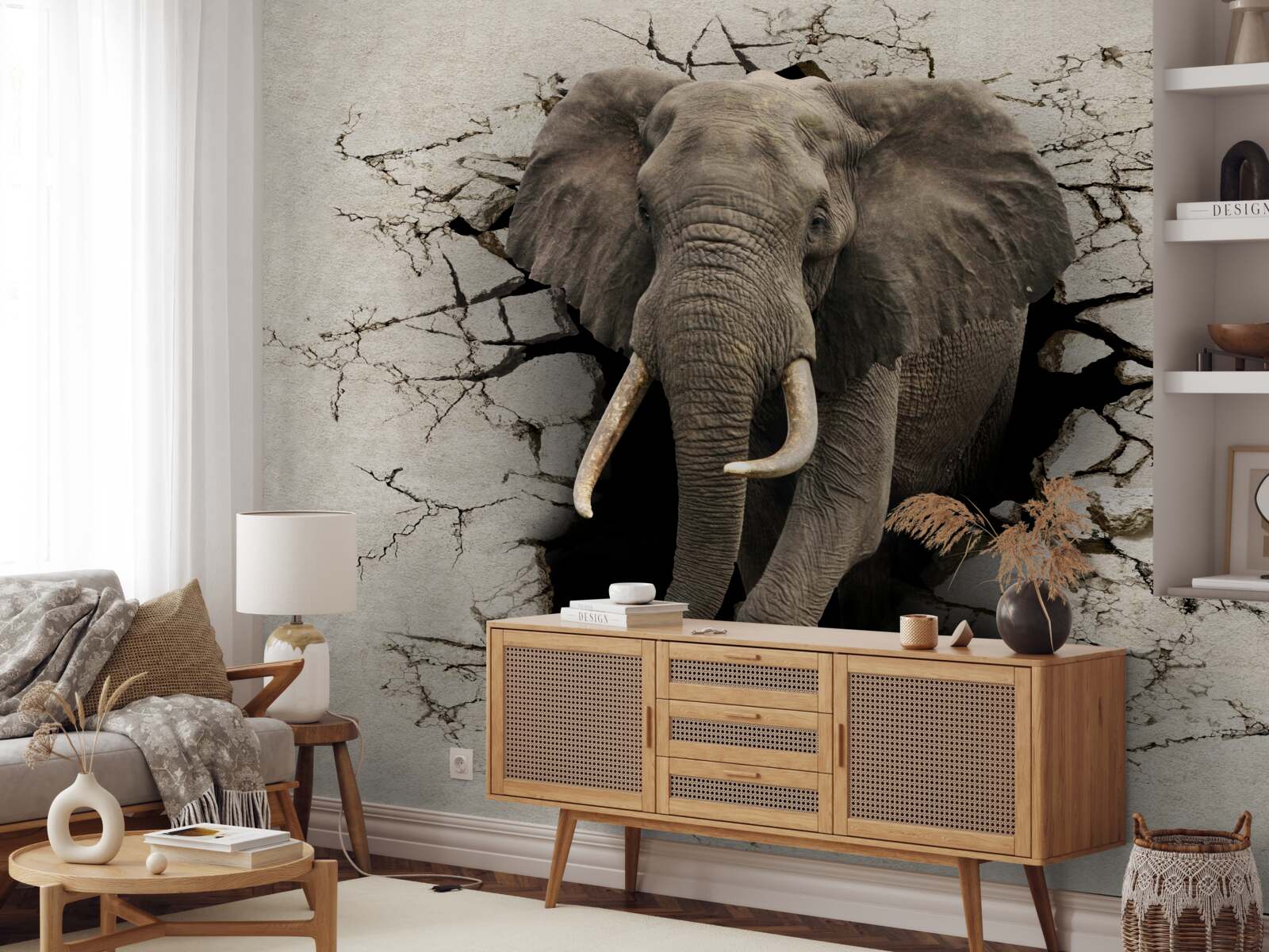 Fotobehang olifant gaat door een obstakel