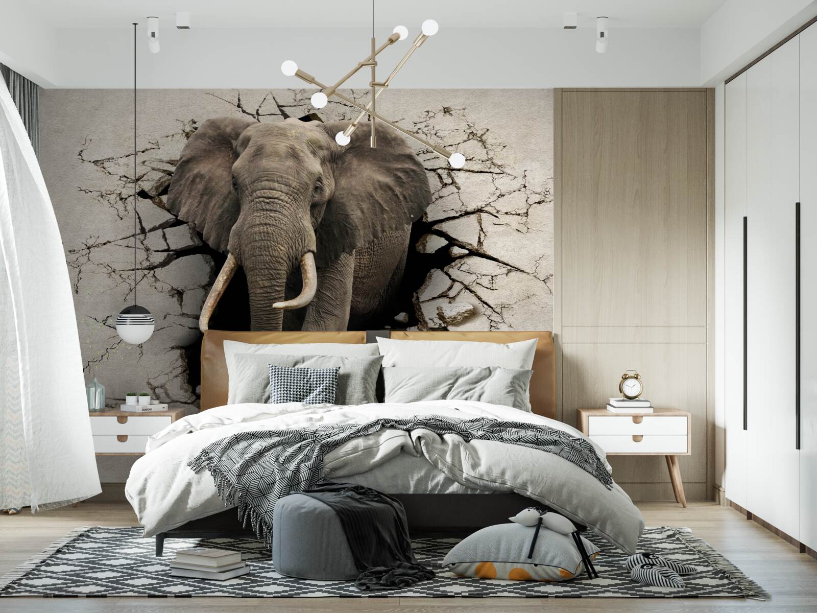 Fotobehang olifant gaat door een obstakel