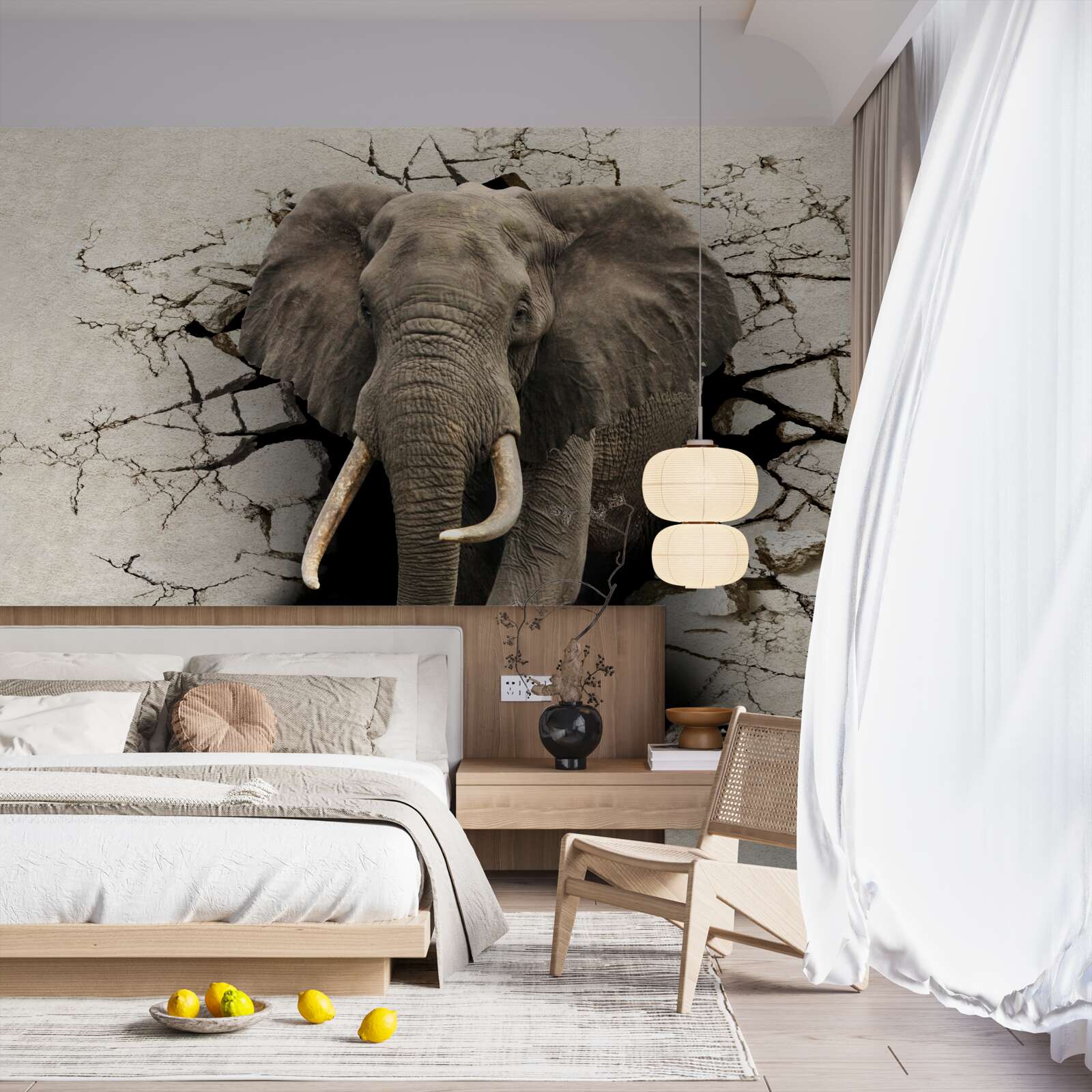 Fotobehang olifant gaat door een obstakel