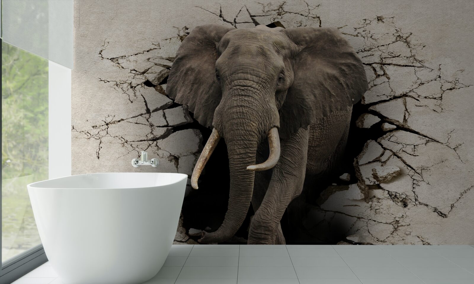 Fotobehang olifant gaat door een obstakel