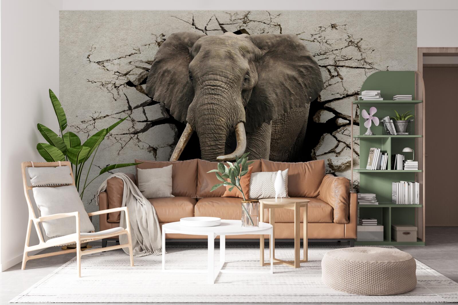 Fotobehang olifant gaat door een obstakel