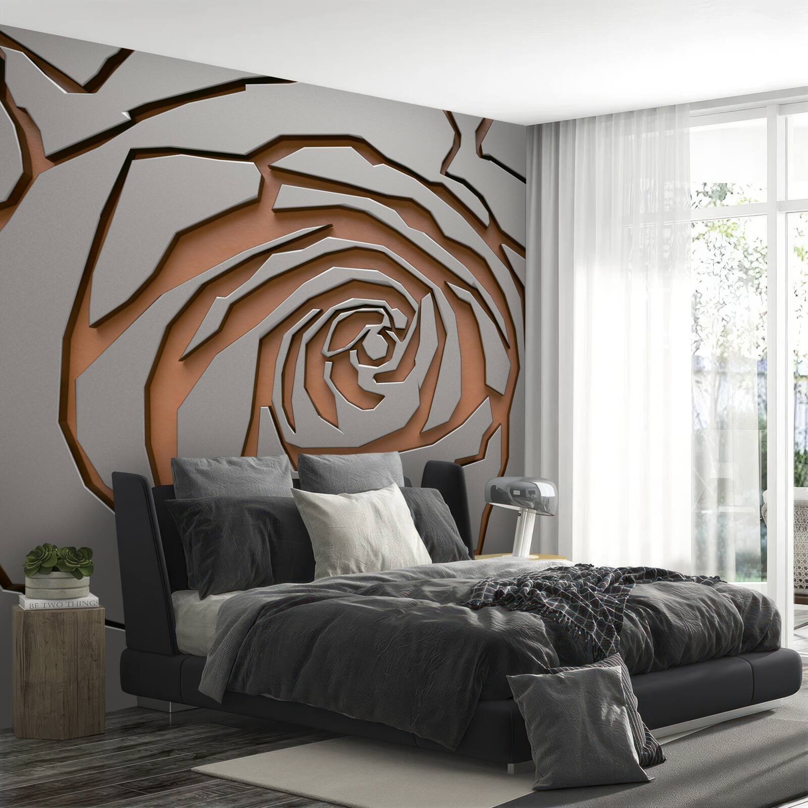 Fotobehang grijze roos van staal