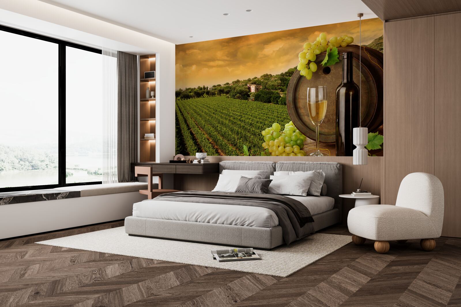 Fotobehang zonsondergang boven de wijngaarden