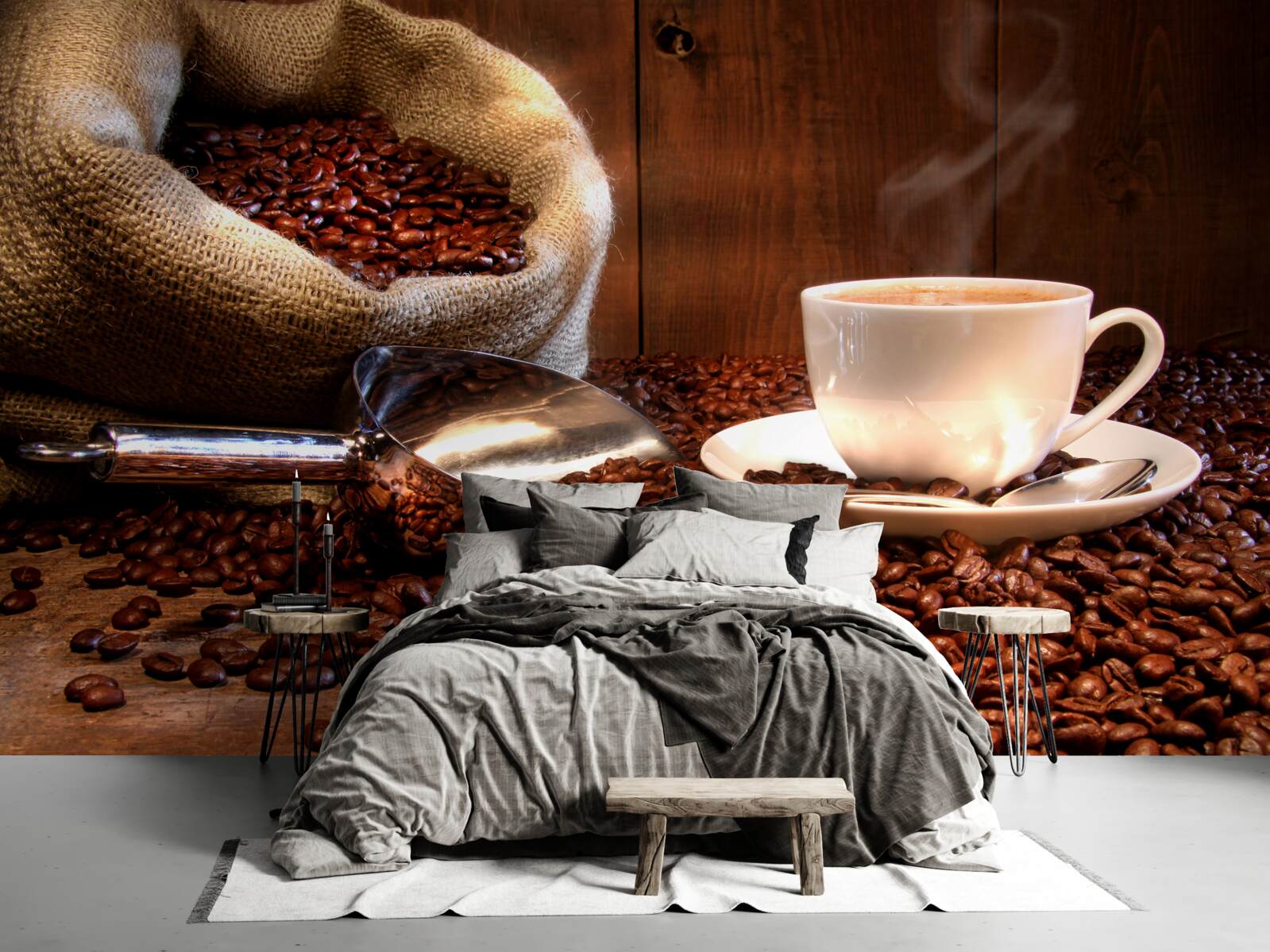 Fotobehang koffiebonen onder een kopje aromatische koffie