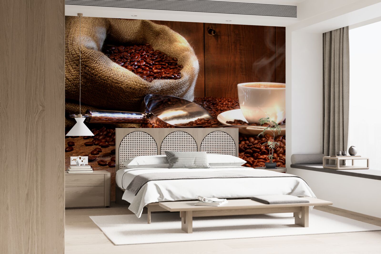 Fotobehang koffiebonen onder een kopje aromatische koffie