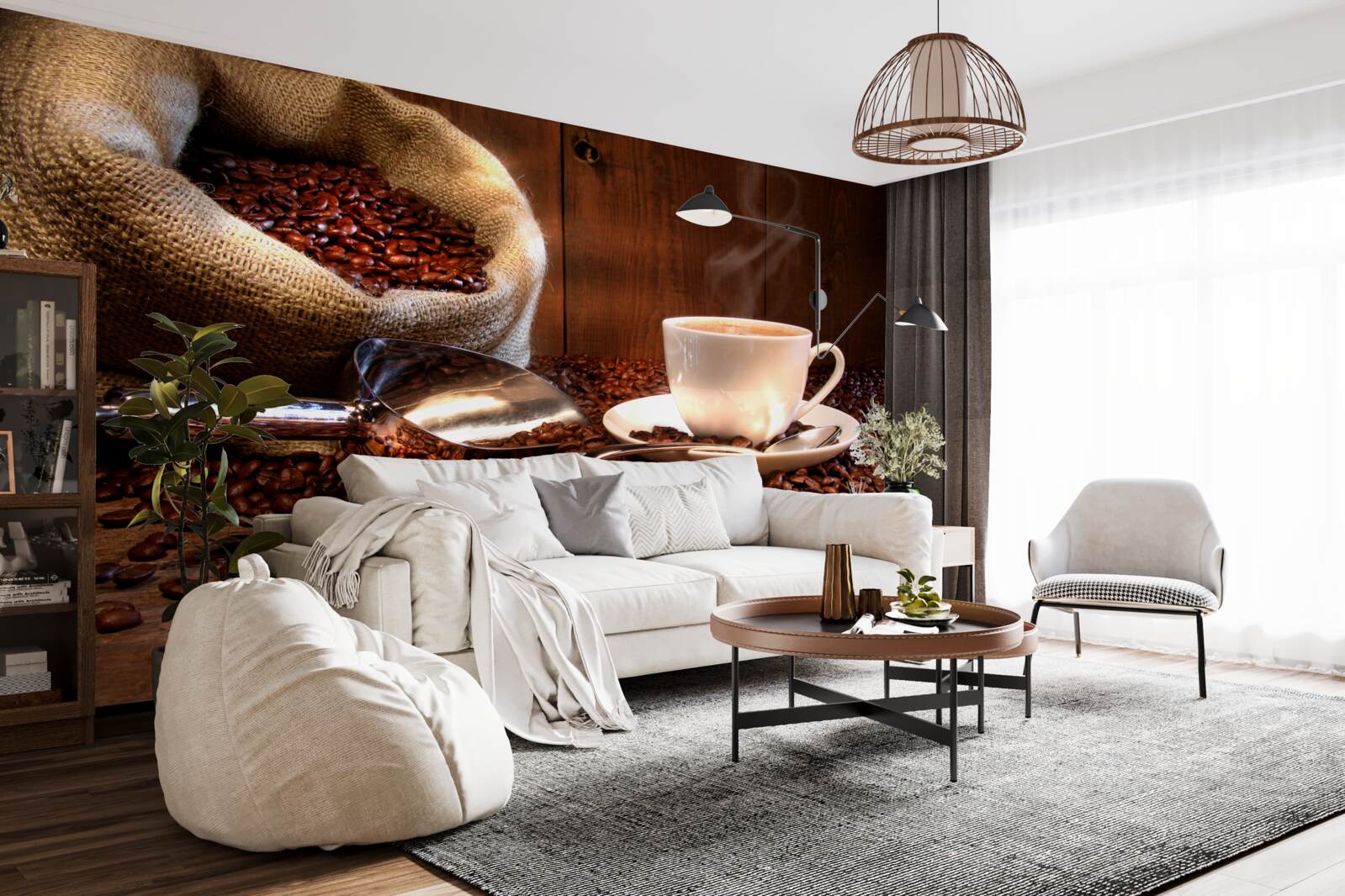 Fotobehang koffiebonen onder een kopje aromatische koffie