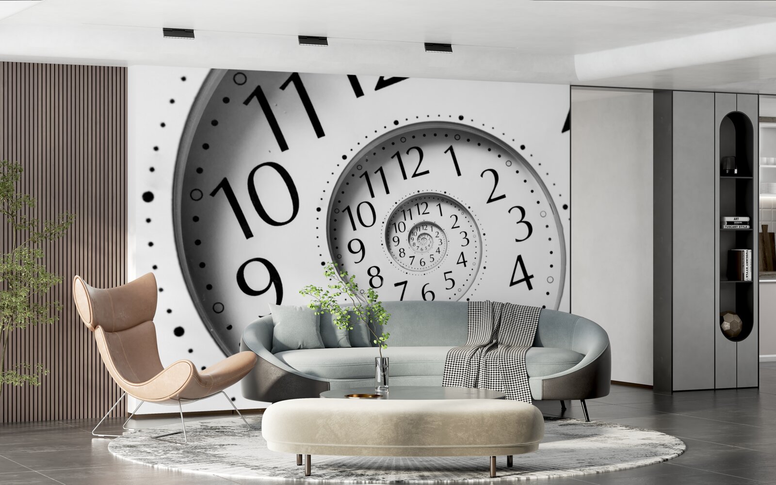 Fotobehang spiraalvormige klok in wit