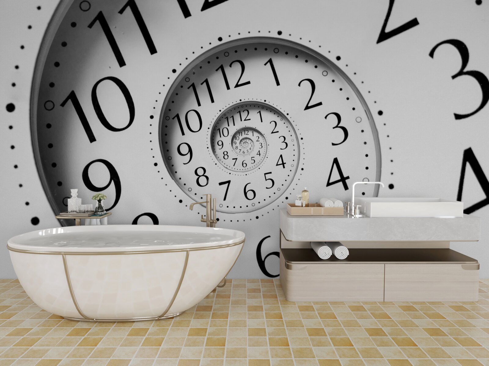 Fotobehang spiraalvormige klok in wit