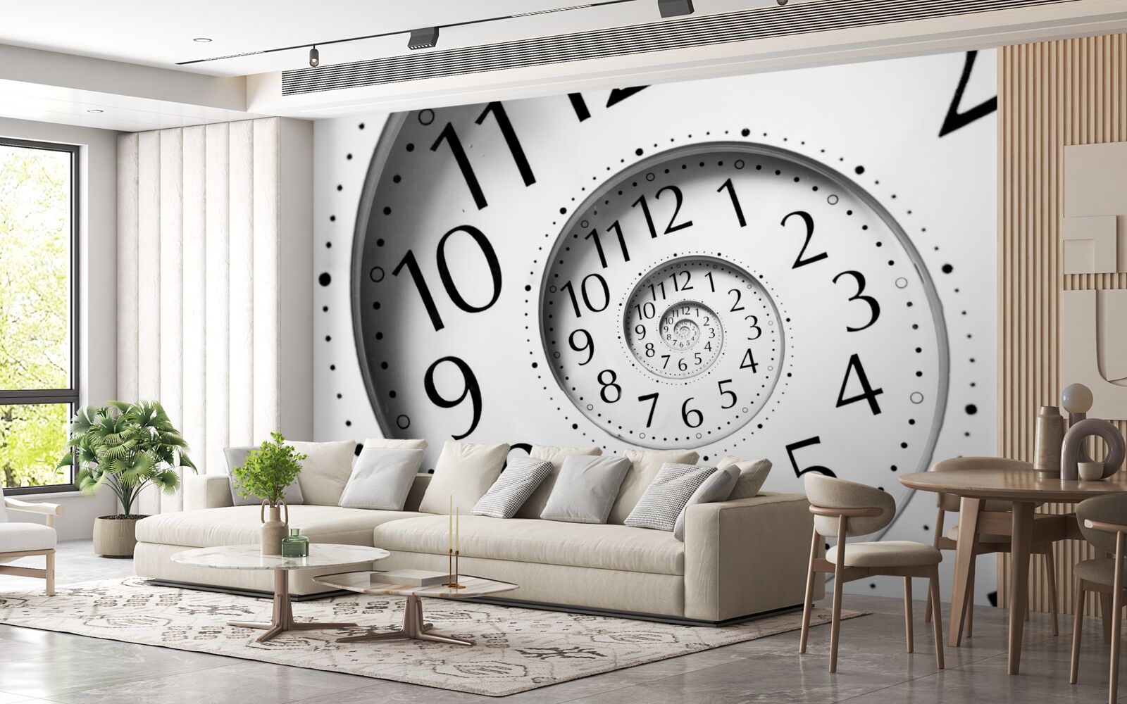 Fotobehang spiraalvormige klok in wit