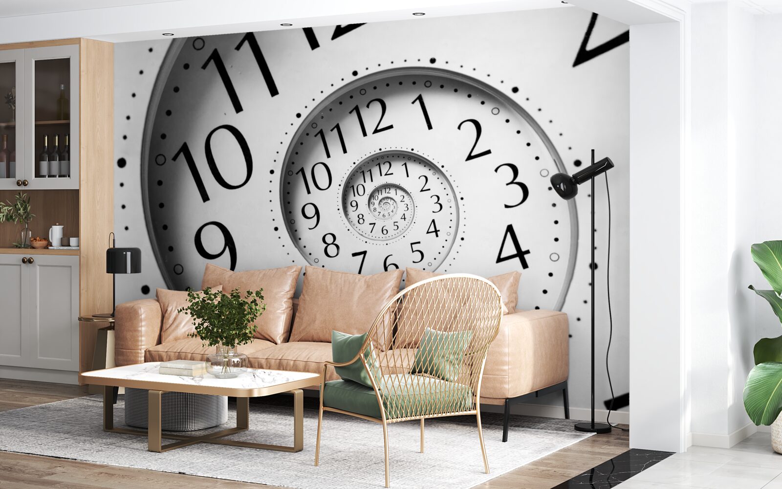Fotobehang spiraalvormige klok in wit