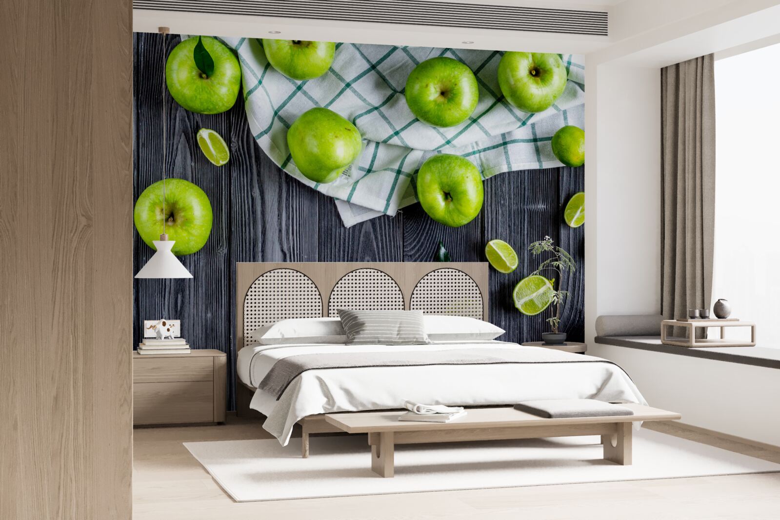 Fotobehang limoenen en groene appels staan op tafel