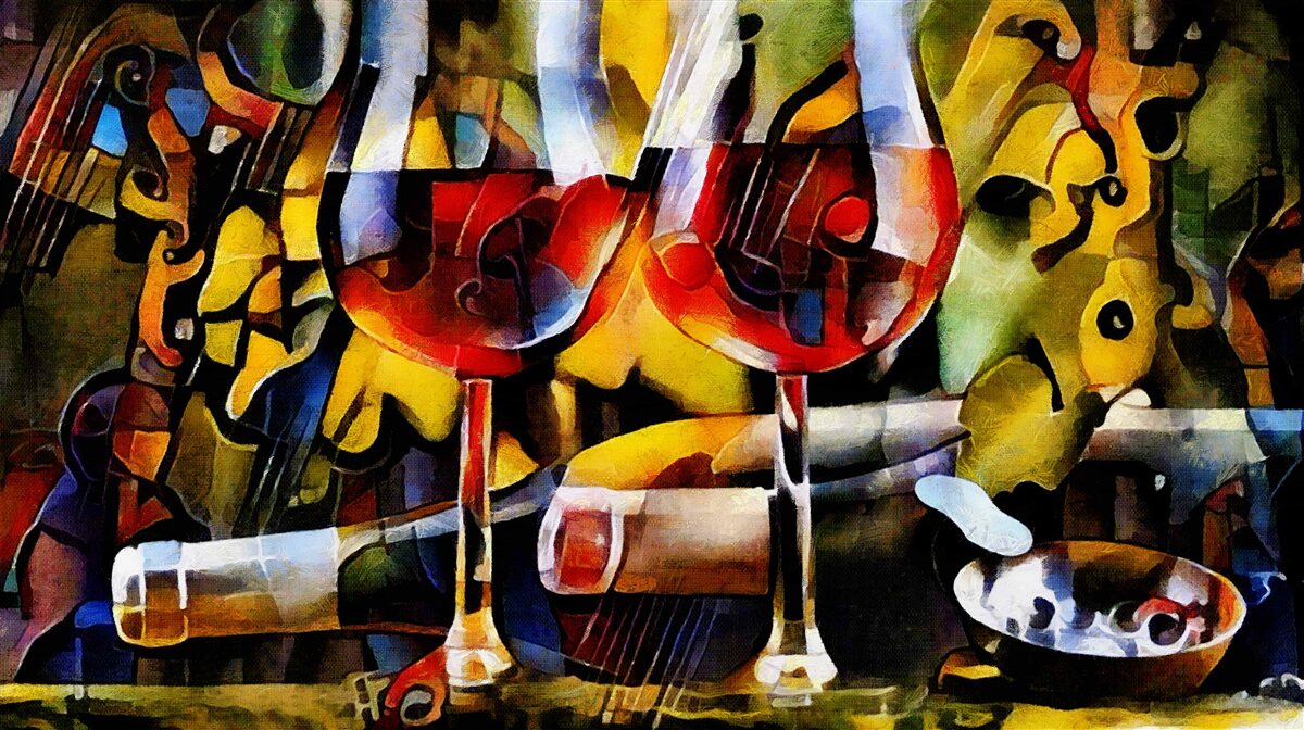 Fotobehang wijnmotief in kubistische stijl