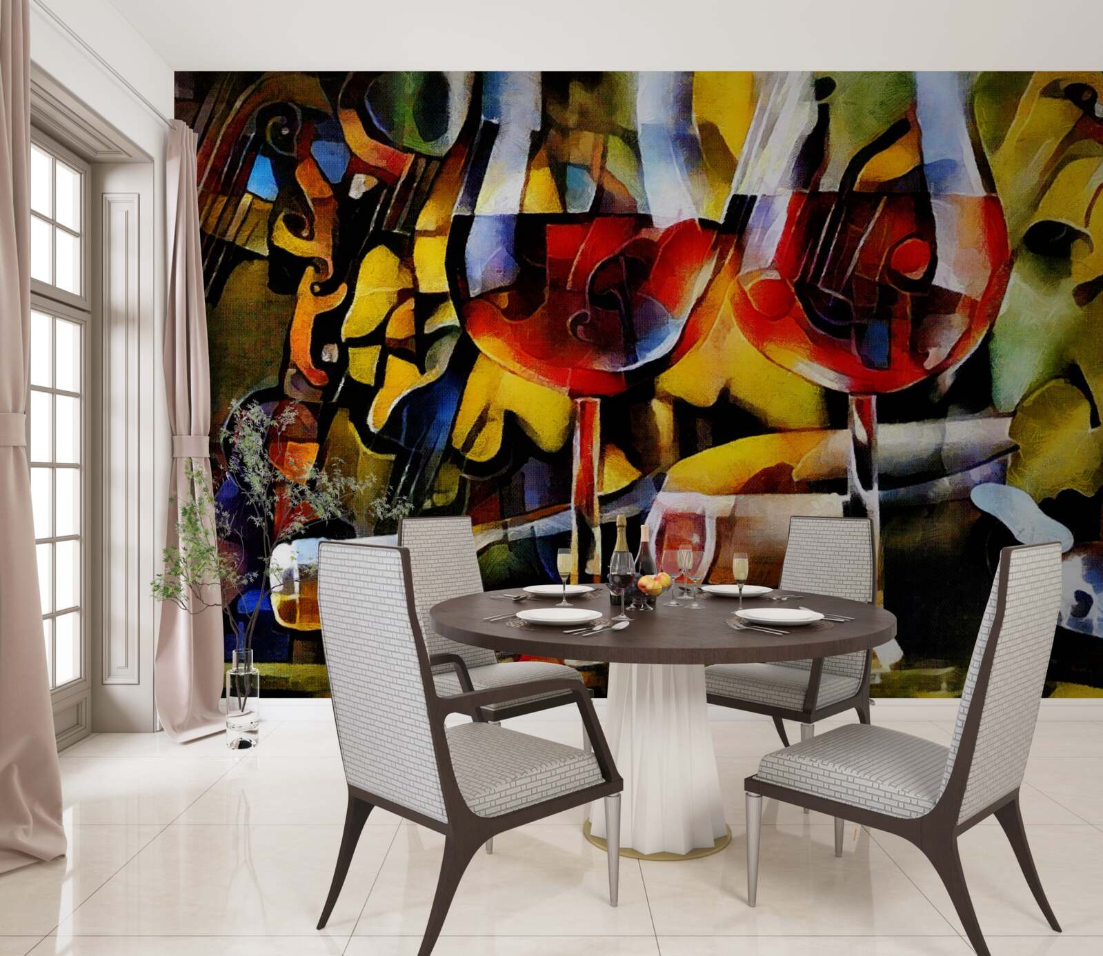 Fotobehang wijnmotief in kubistische stijl