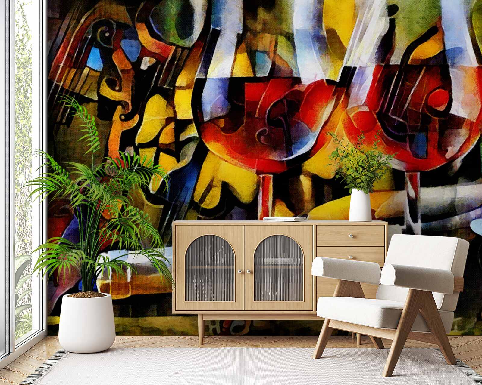 Fotobehang wijnmotief in kubistische stijl