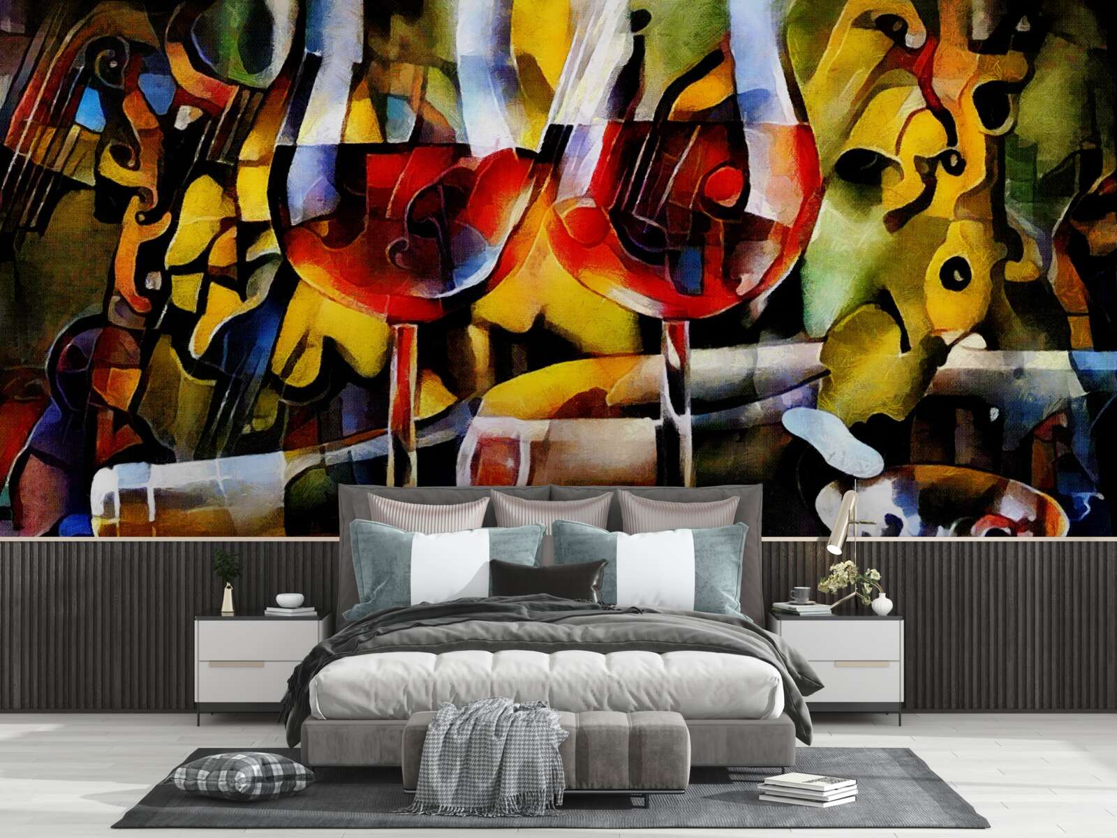 Fotobehang wijnmotief in kubistische stijl