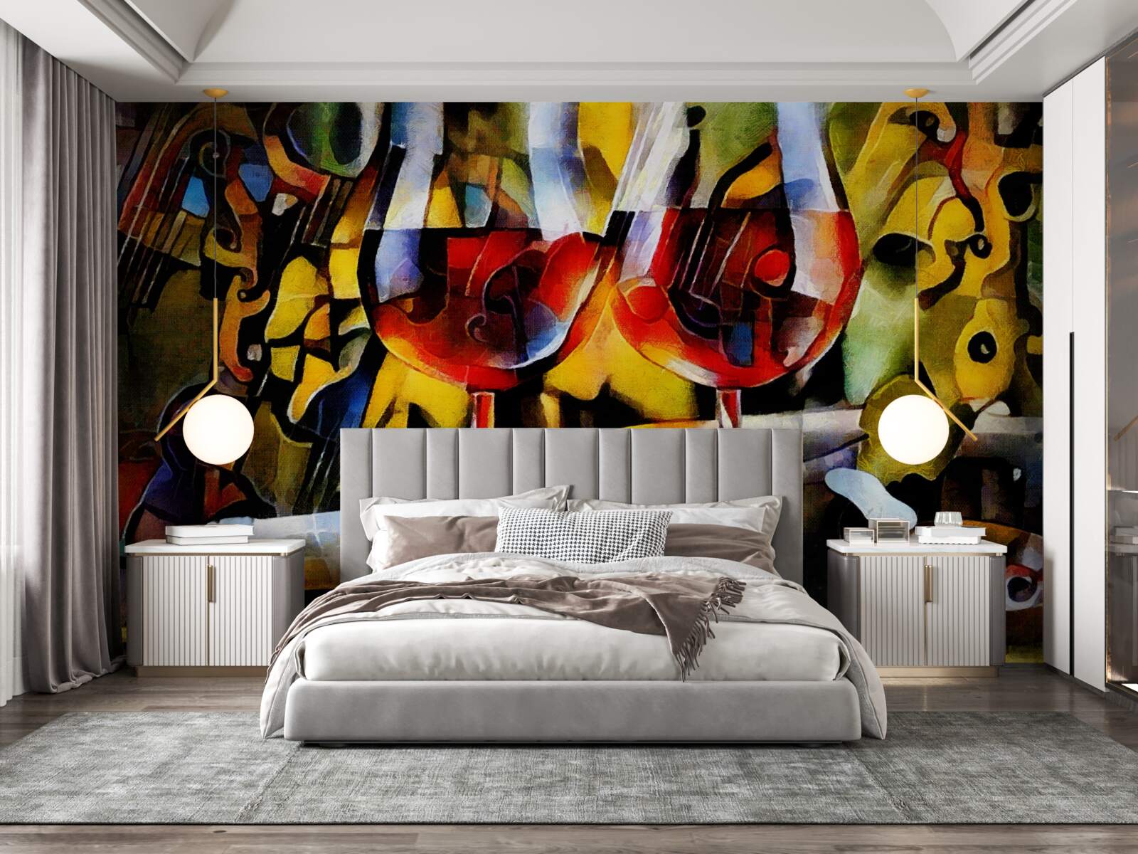 Fotobehang wijnmotief in kubistische stijl