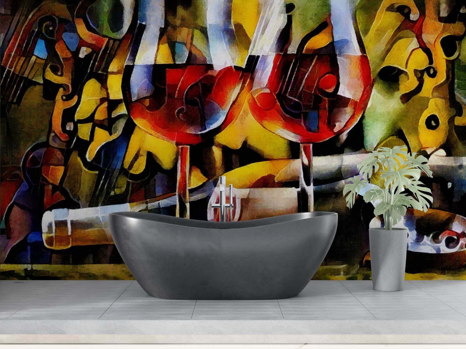 Fotobehang wijnmotief in kubistische stijl