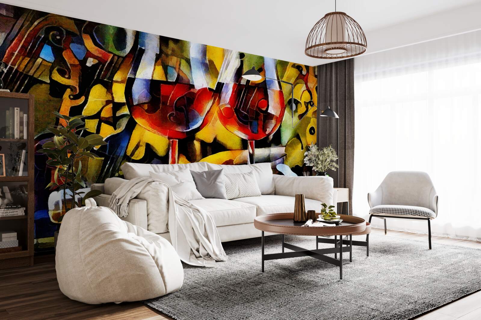 Fotobehang wijnmotief in kubistische stijl