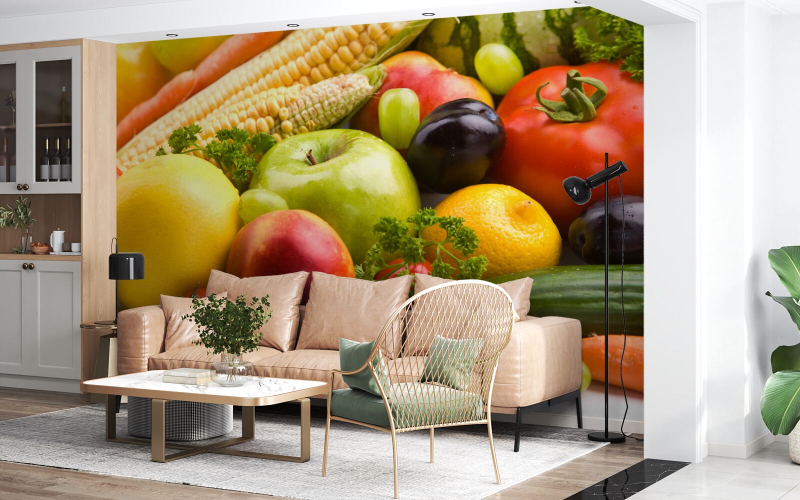 Fotobehang gerangschikte groenten en fruit