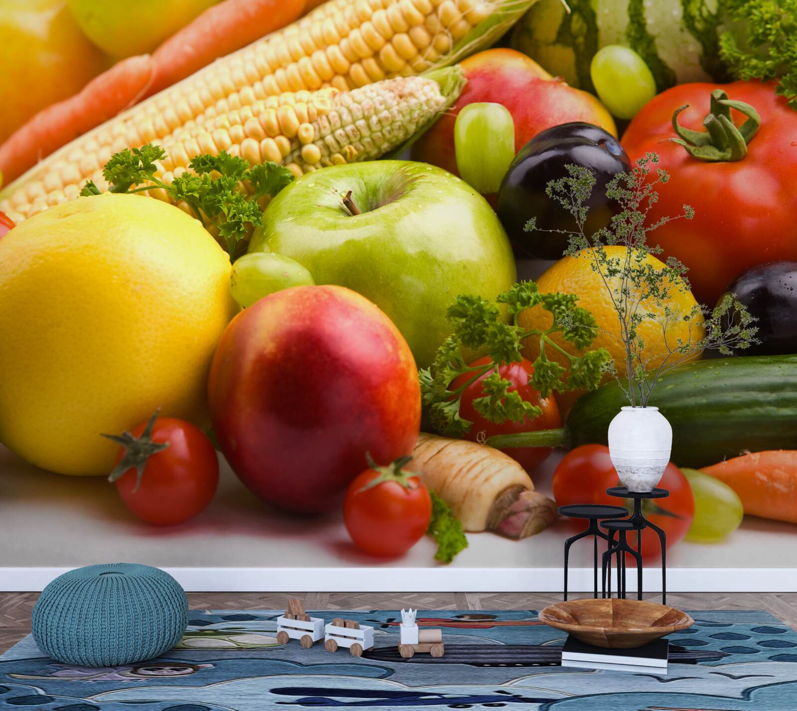 Fotobehang gerangschikte groenten en fruit