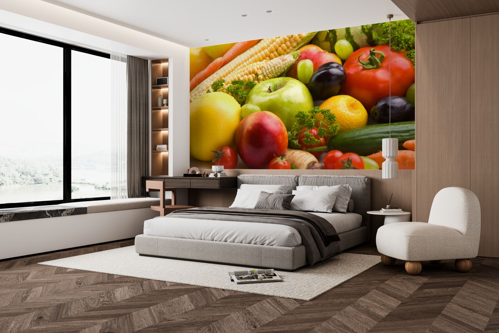 Fotobehang gerangschikte groenten en fruit