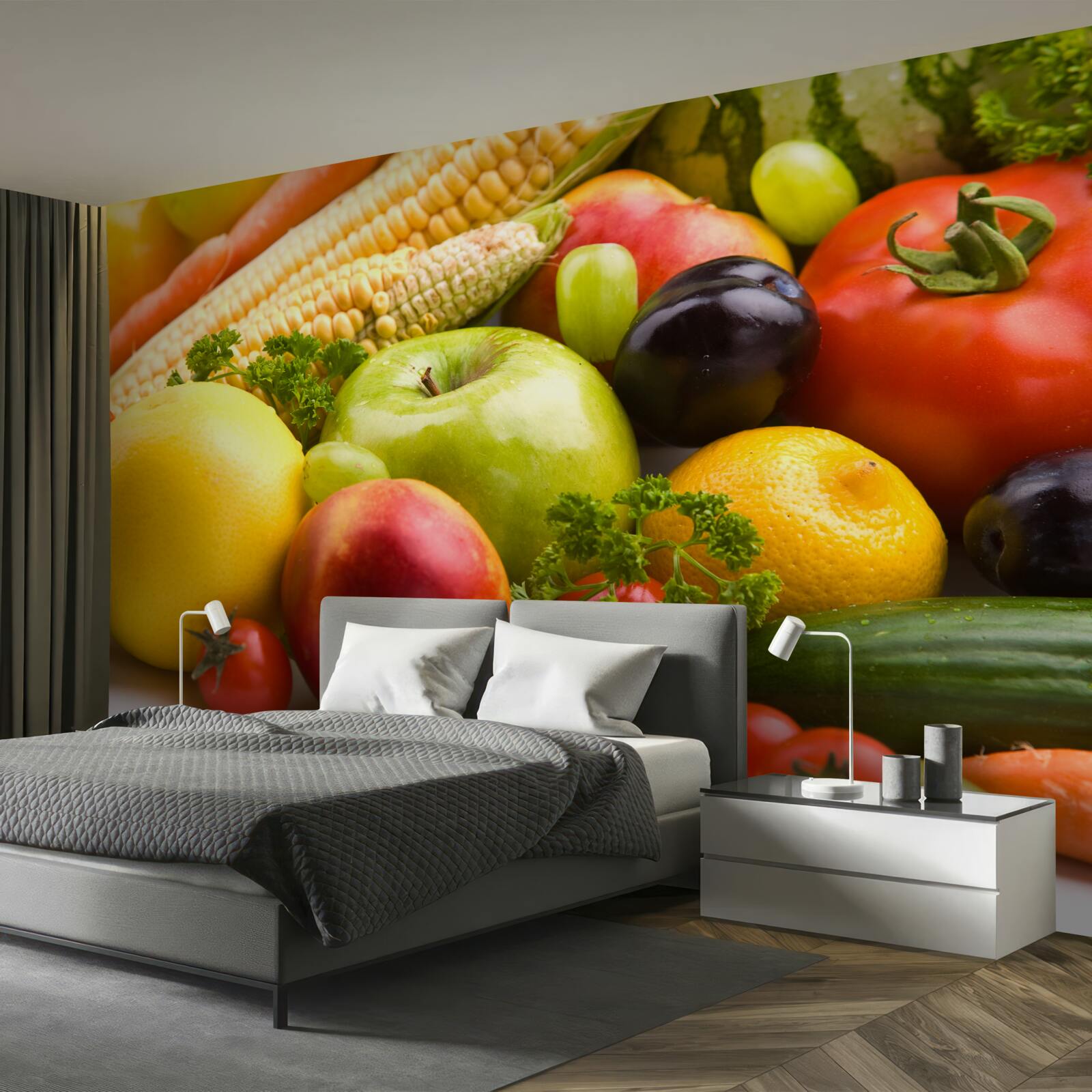 Fotobehang gerangschikte groenten en fruit